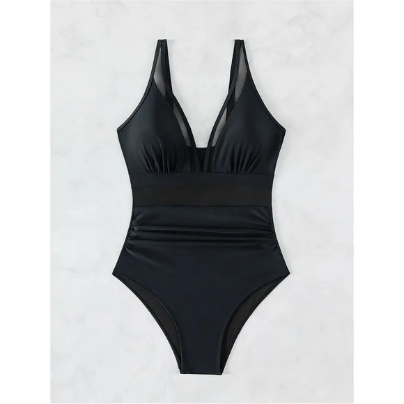 Black One-Piece Swimsuit with Sheer Waist Panel - Picture 12 of 16